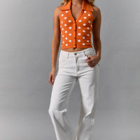 GameDay V-NECK HALTER POLKA DOT KNIT SWEATER TOP