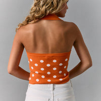 GameDay V-NECK HALTER POLKA DOT KNIT SWEATER TOP