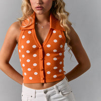 GameDay V-NECK HALTER POLKA DOT KNIT SWEATER TOP