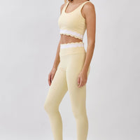 Scallop Trim High Waisted Active Leggings: BUTTER YELLOW