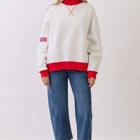 American Flag Patch Contrast Mock Neck Sweatshirt