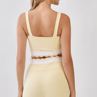 Scallop Trim Active Crop Top: BUTTER YELLOW