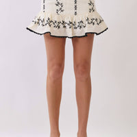 Contrast Floral Embroidered Mini Skirt