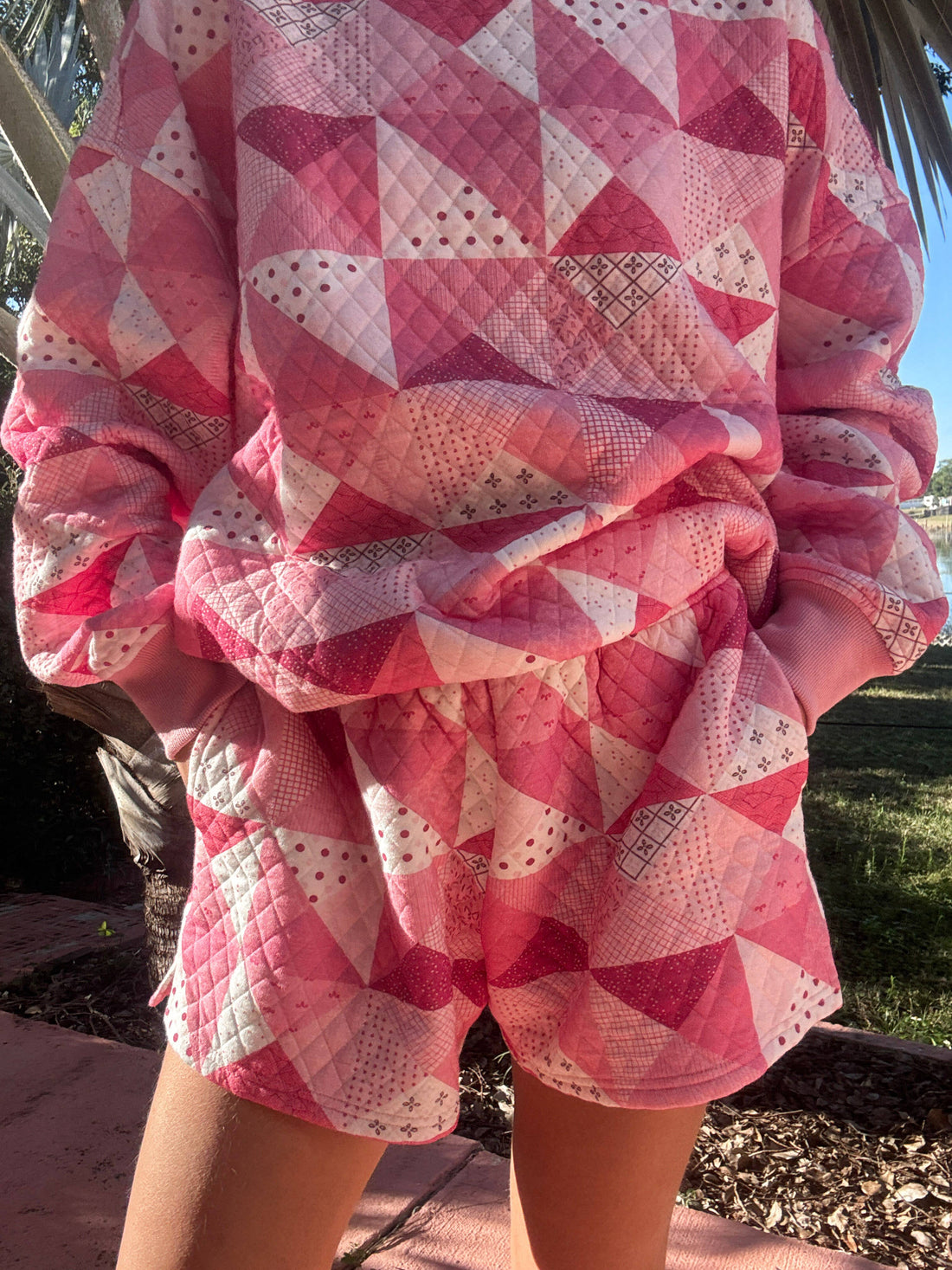 Gemma Patchwork Quilted Shorts (sweatshirt sold separately)