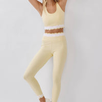 Scallop Trim High Waisted Active Leggings: BUTTER YELLOW
