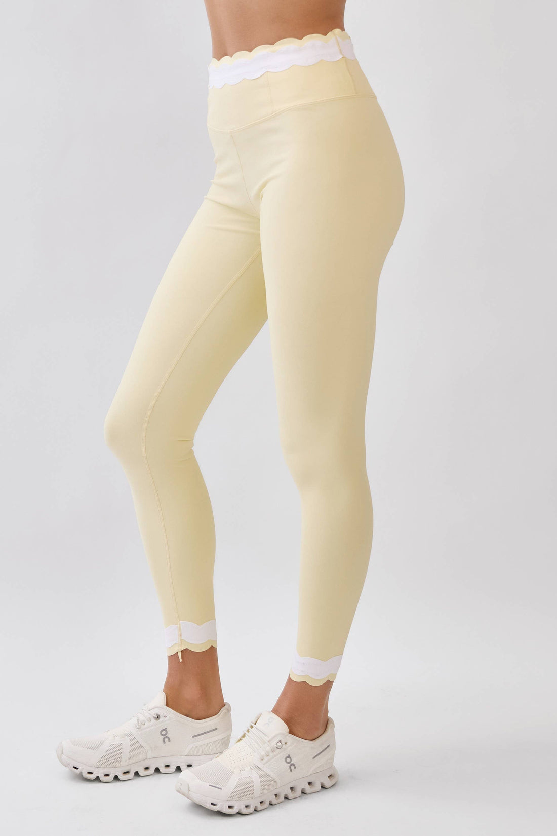 Scallop Trim High Waisted Active Leggings: BUTTER YELLOW