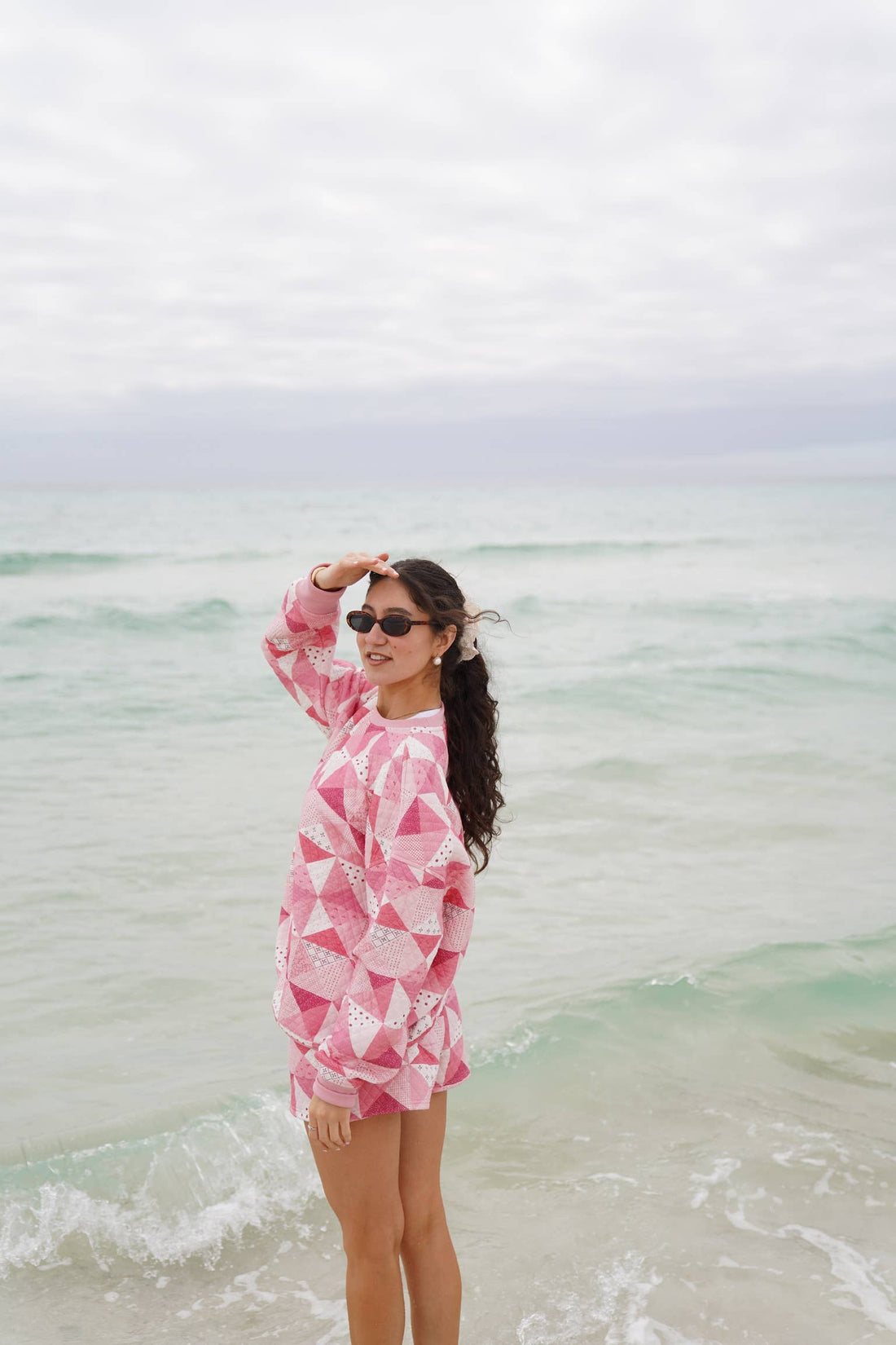 Gemma Quilted Patchwork Sweatshirt (shorts sold separately)