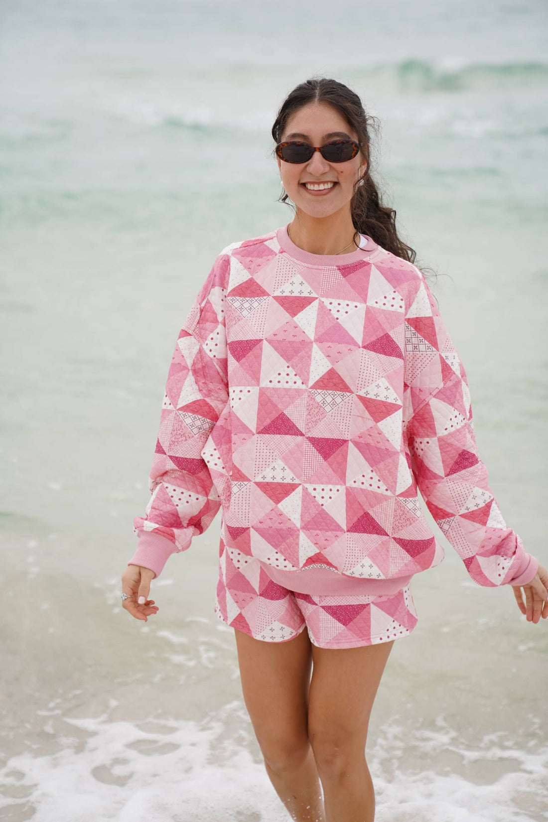 Gemma Quilted Patchwork Sweatshirt (shorts sold separately)
