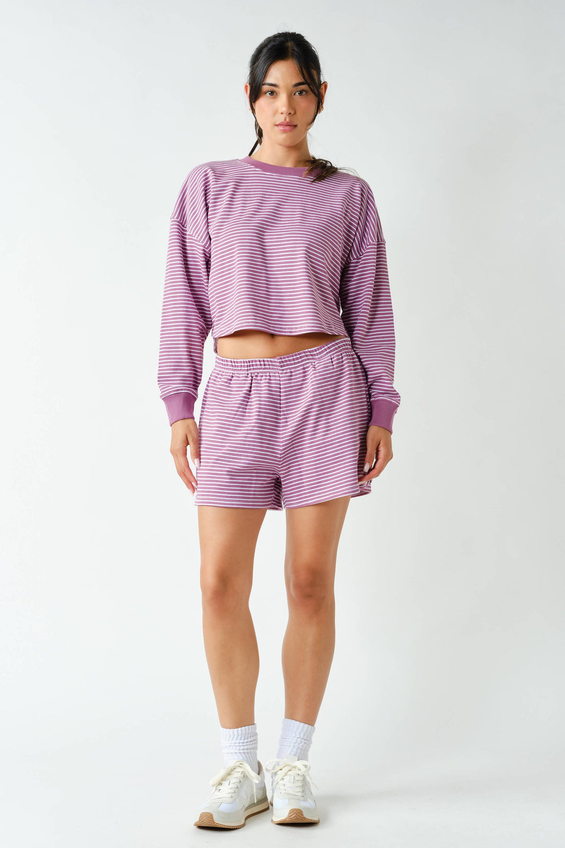 Boardwalk Stripe Crewneck Set: MULBERRY/WHITE