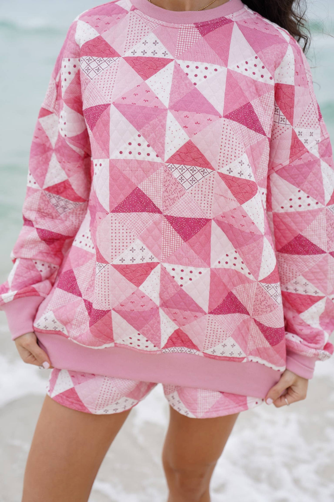 Gemma Quilted Patchwork Sweatshirt (shorts sold separately)