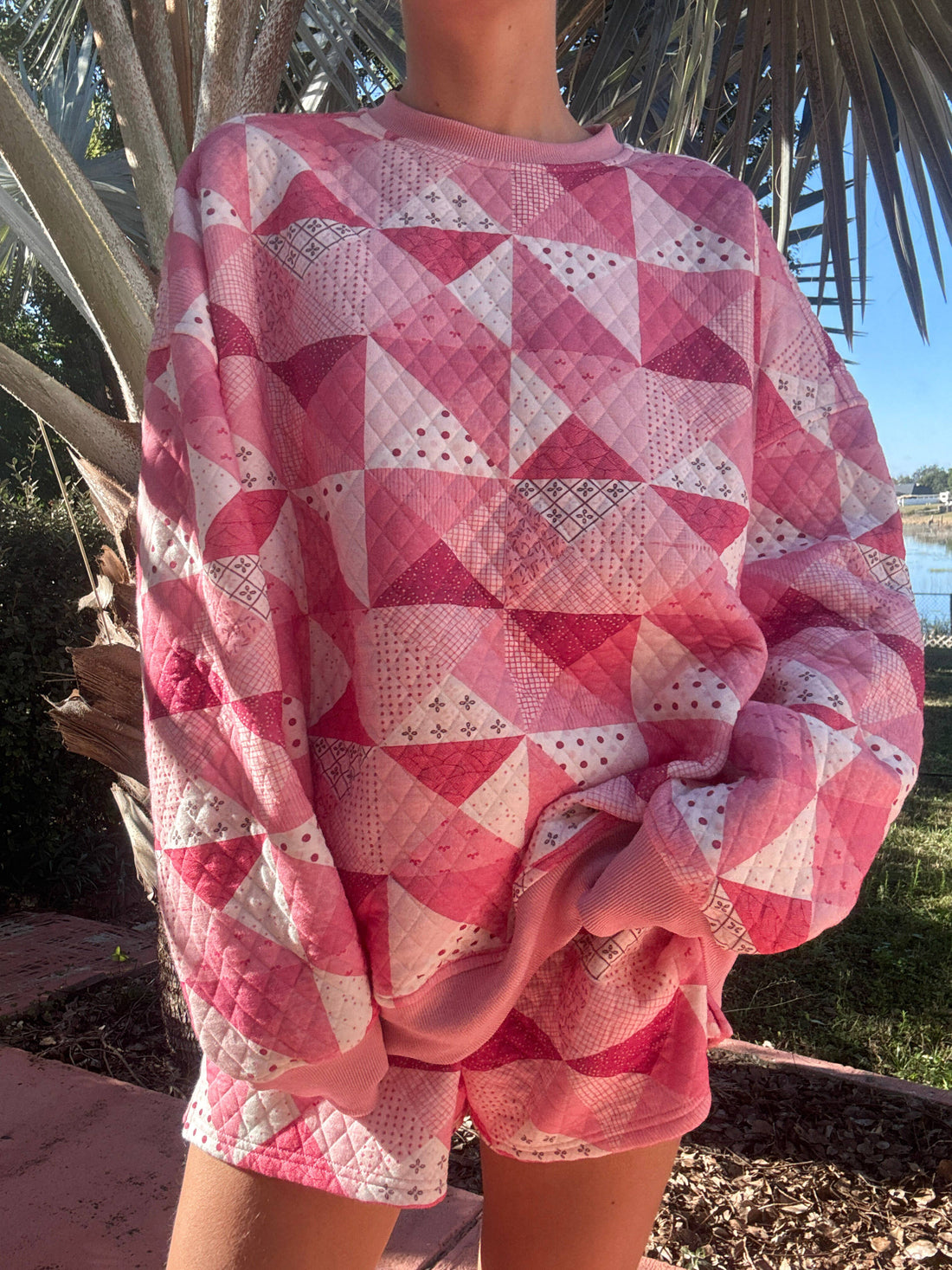 Gemma Quilted Patchwork Sweatshirt (shorts sold separately)