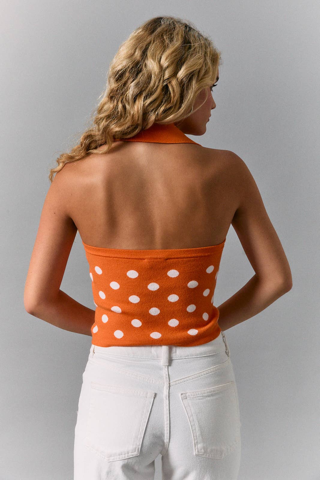 GameDay V-NECK HALTER POLKA DOT KNIT SWEATER TOP