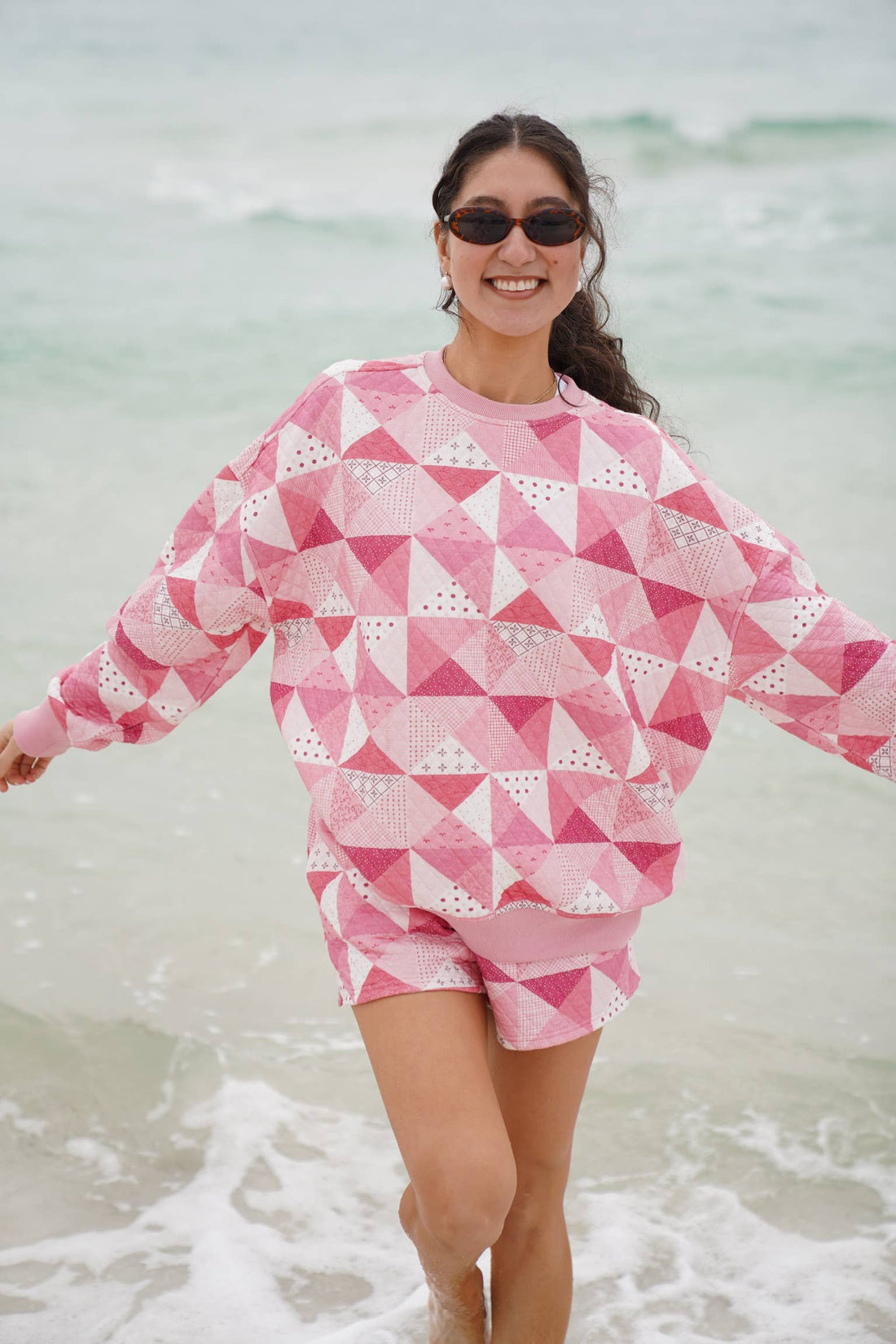 Gemma Quilted Patchwork Sweatshirt (shorts sold separately)