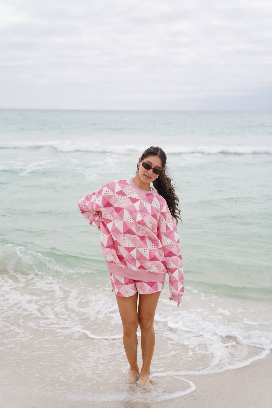 Gemma Quilted Patchwork Sweatshirt (shorts sold separately)