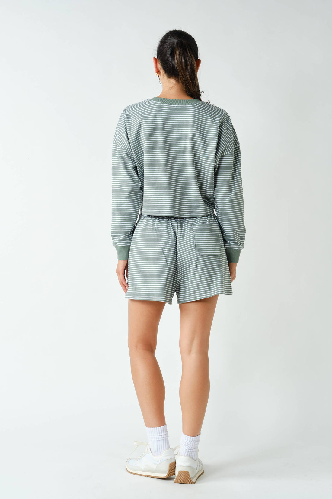Boardwalk Stripe Crewneck Set: EUCALYPTUS/WHITE