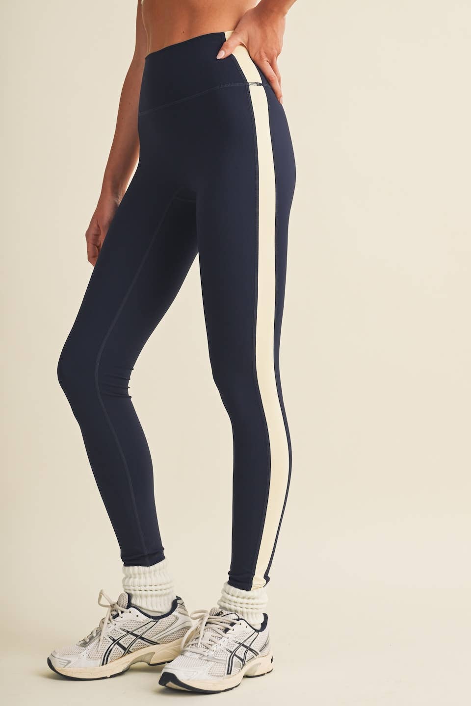 Side Contrast Block Legging: Dark Navy