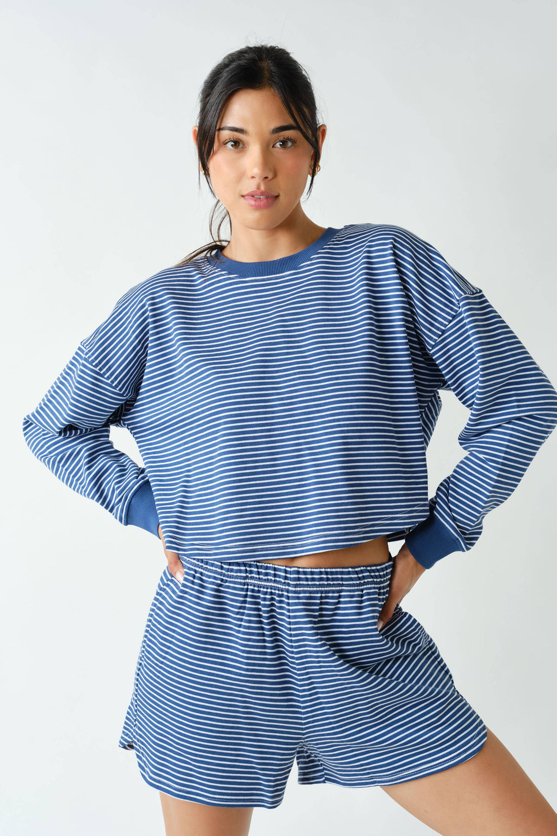 Boardwalk Stripe Crewneck Set: OCEAN/WHITE