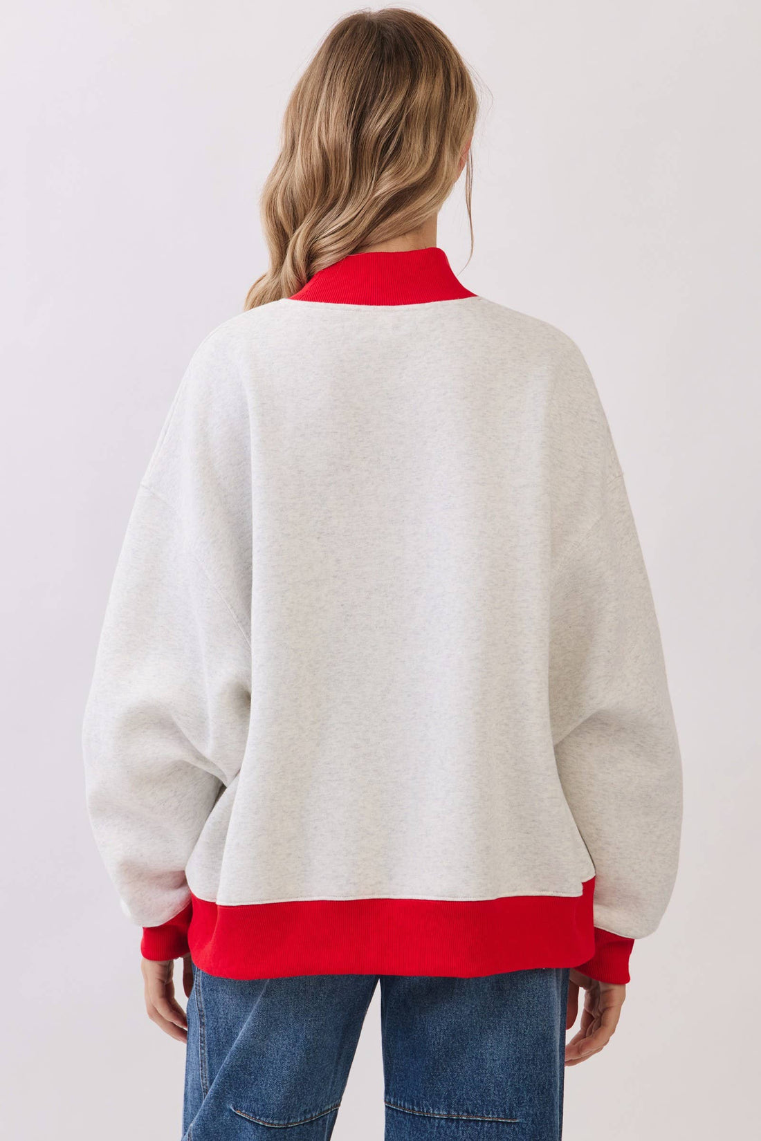 American Flag Patch Contrast Mock Neck Sweatshirt