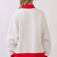 American Flag Patch Contrast Mock Neck Sweatshirt