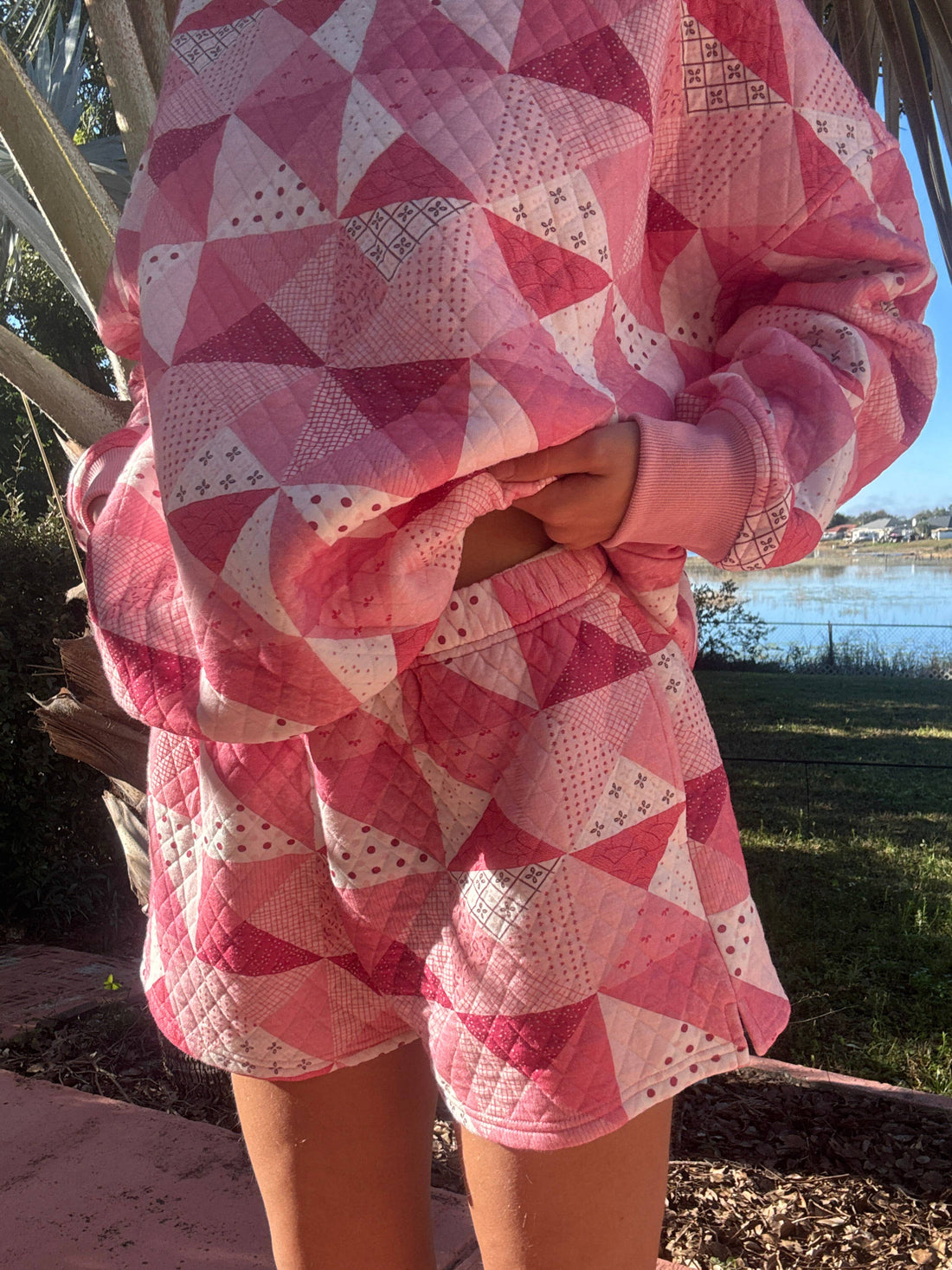 Gemma Patchwork Quilted Shorts (sweatshirt sold separately)