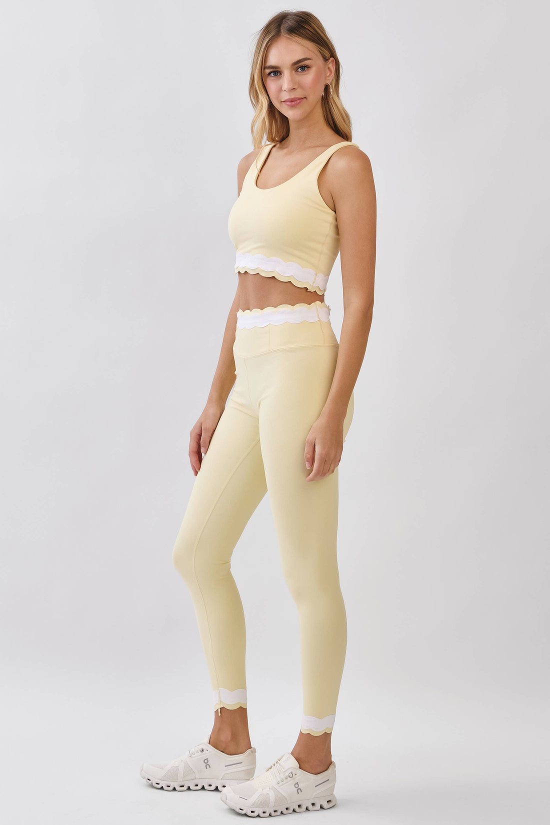 Scallop Trim High Waisted Active Leggings: BUTTER YELLOW