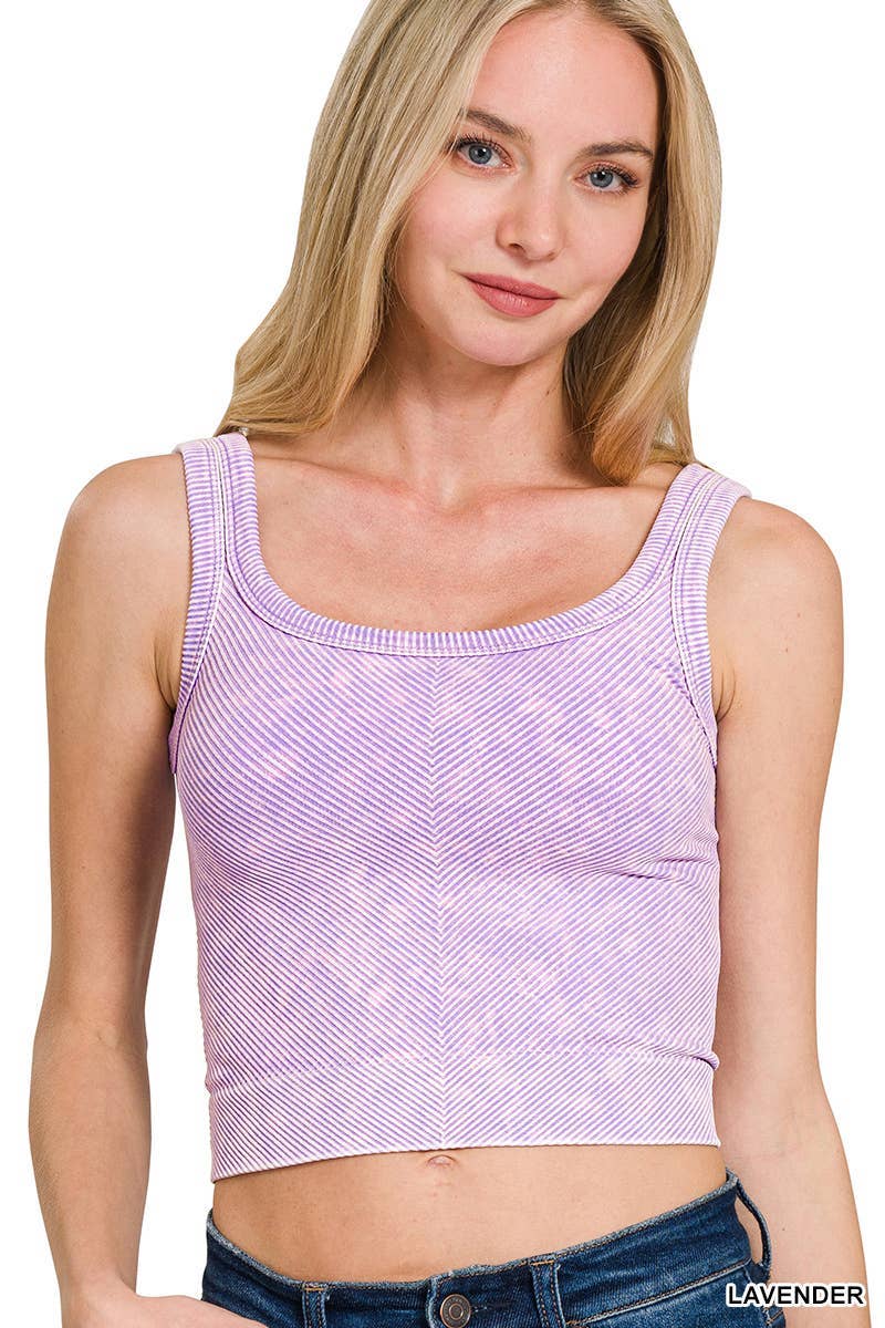 Stone Washed Ribbed Seamless Bra Tank Top