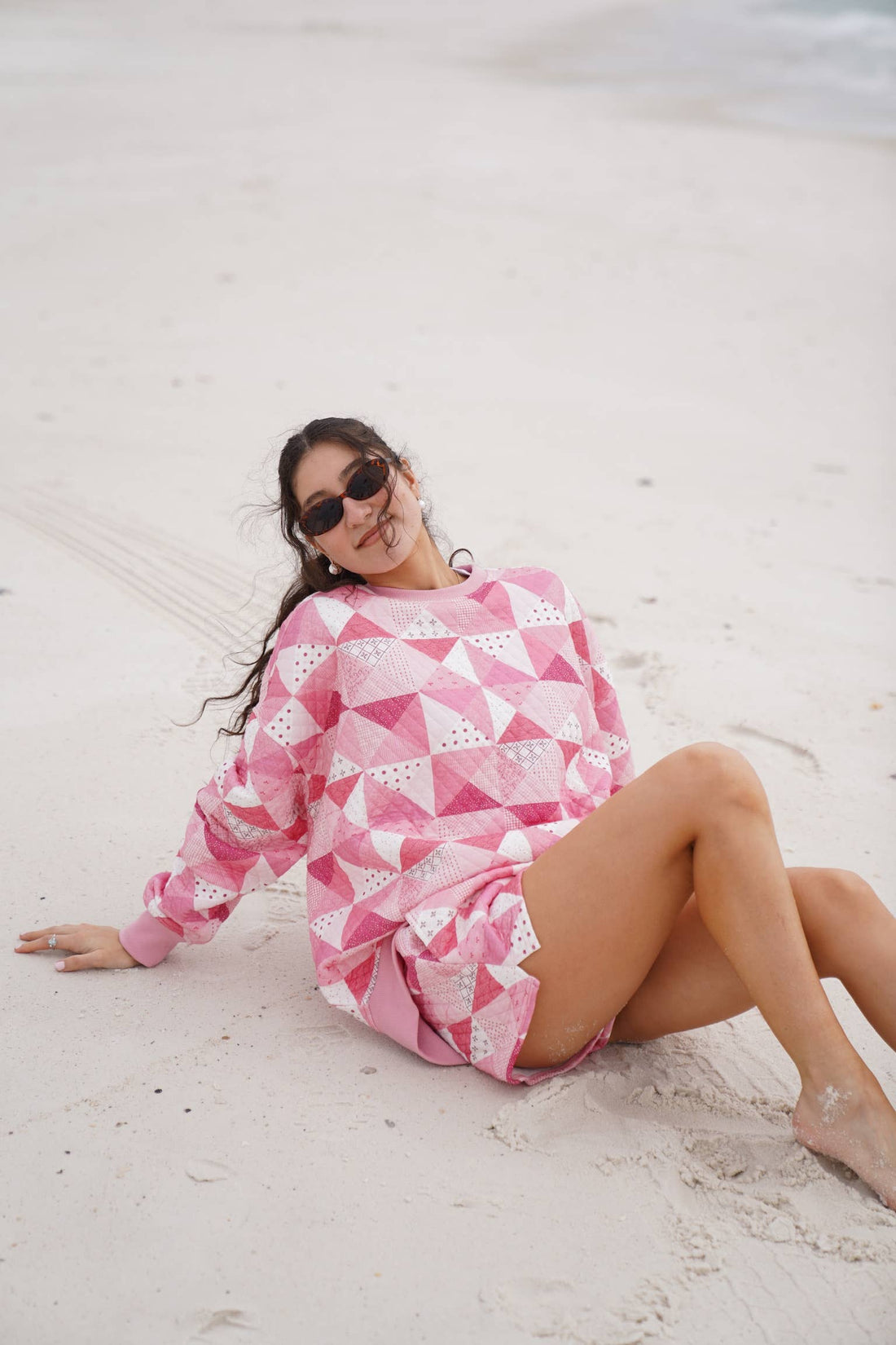 Gemma Quilted Patchwork Sweatshirt (shorts sold separately)