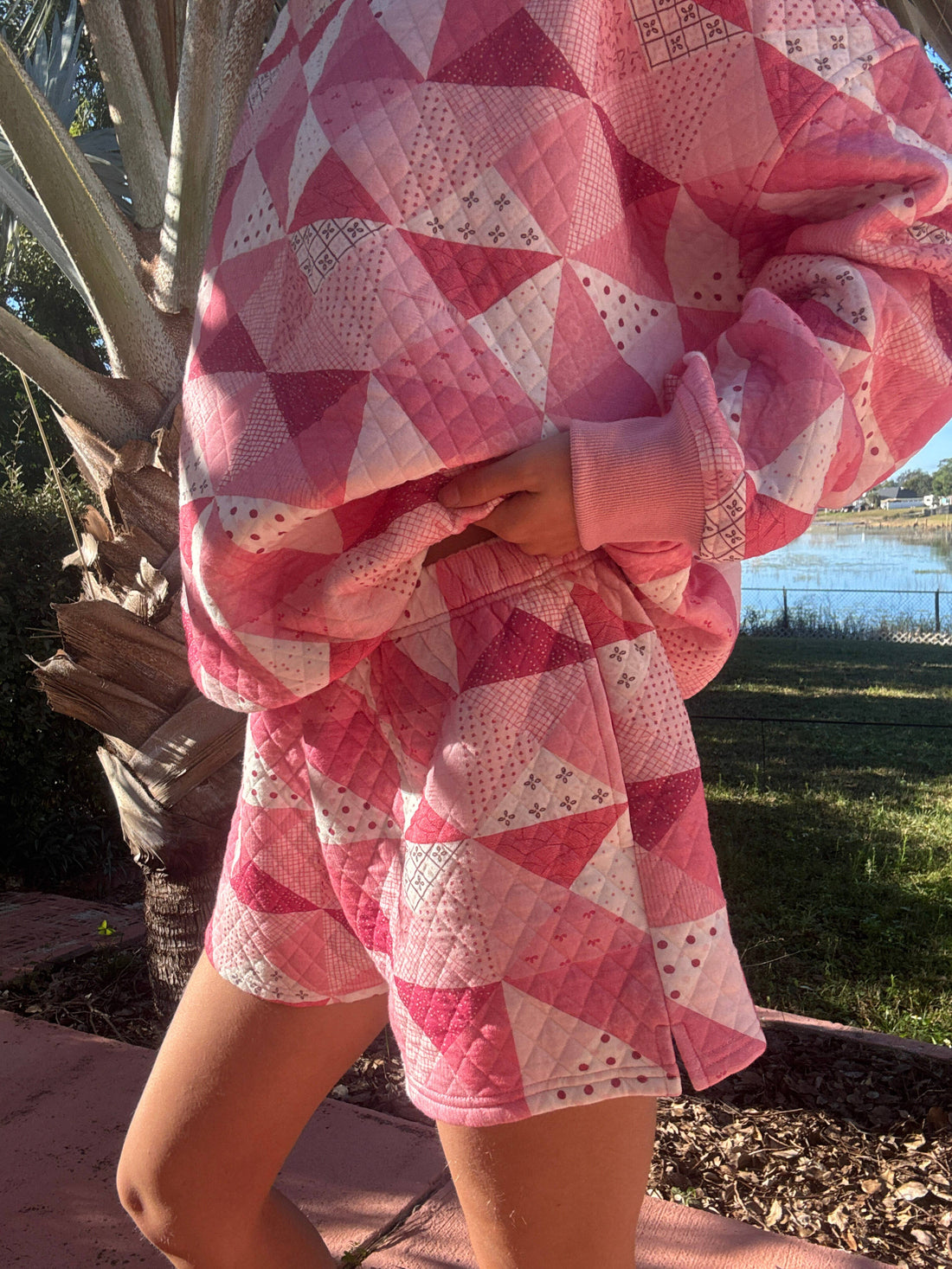 Gemma Patchwork Quilted Shorts (sweatshirt sold separately)