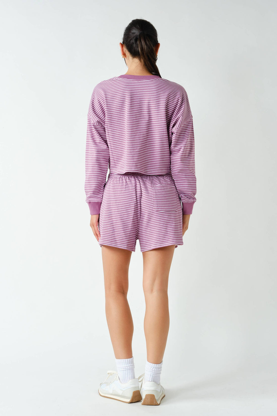 Boardwalk Stripe Crewneck Set: MULBERRY/WHITE
