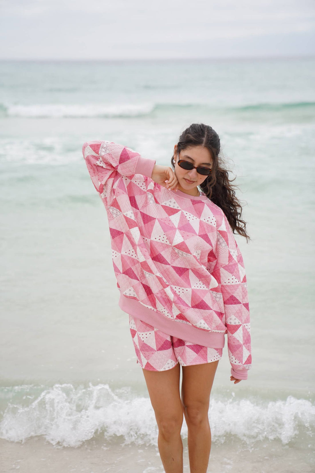 Gemma Quilted Patchwork Sweatshirt (shorts sold separately)