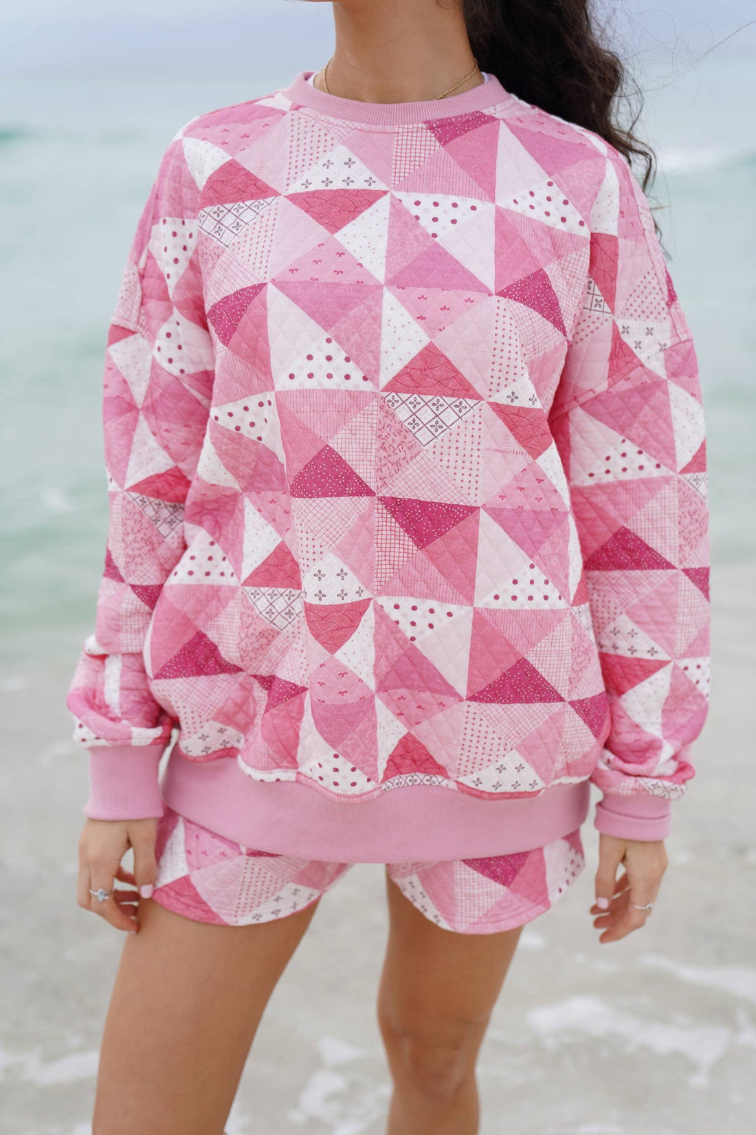 Gemma Quilted Patchwork Sweatshirt (shorts sold separately)