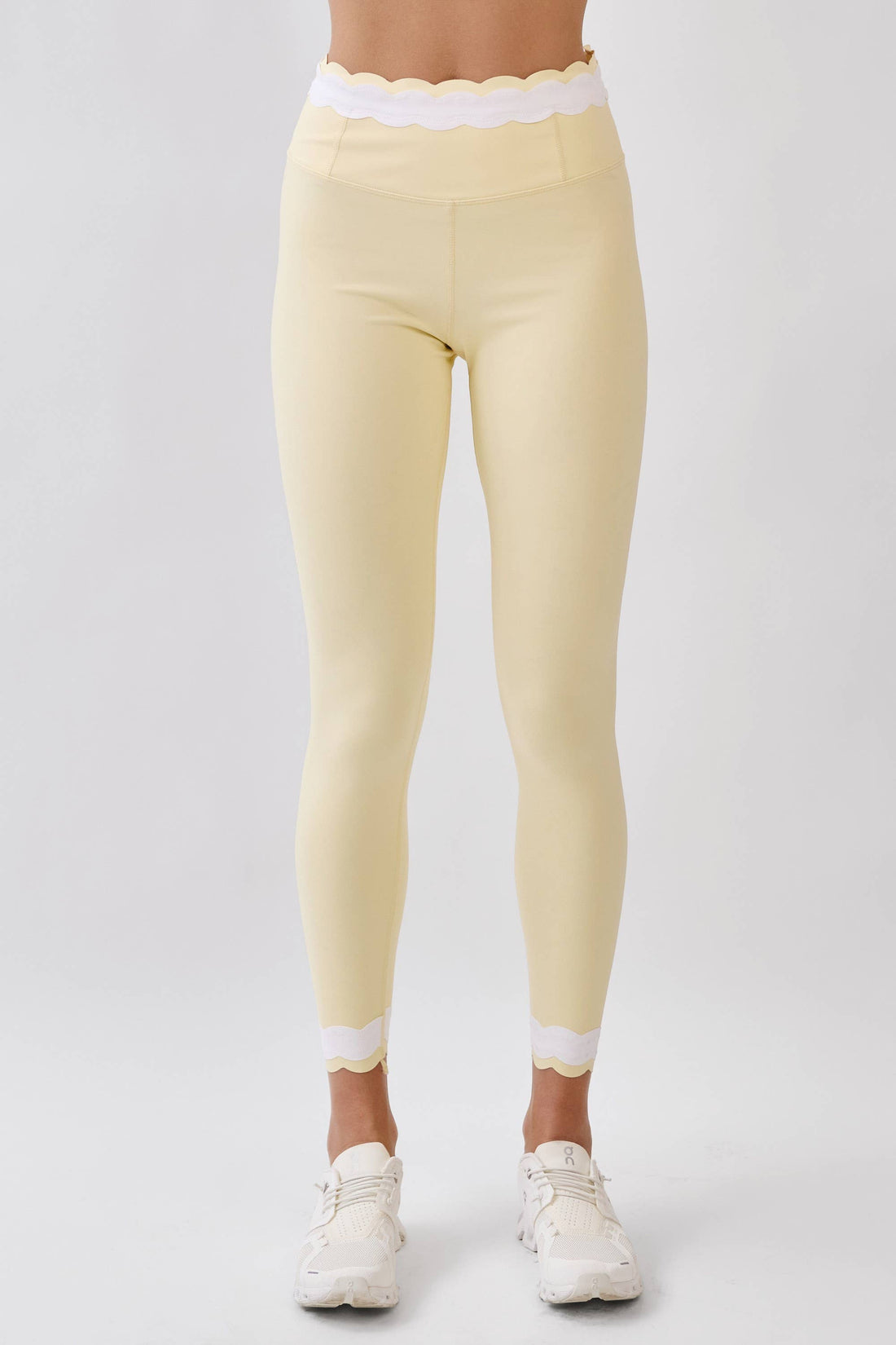 Scallop Trim High Waisted Active Leggings: BUTTER YELLOW
