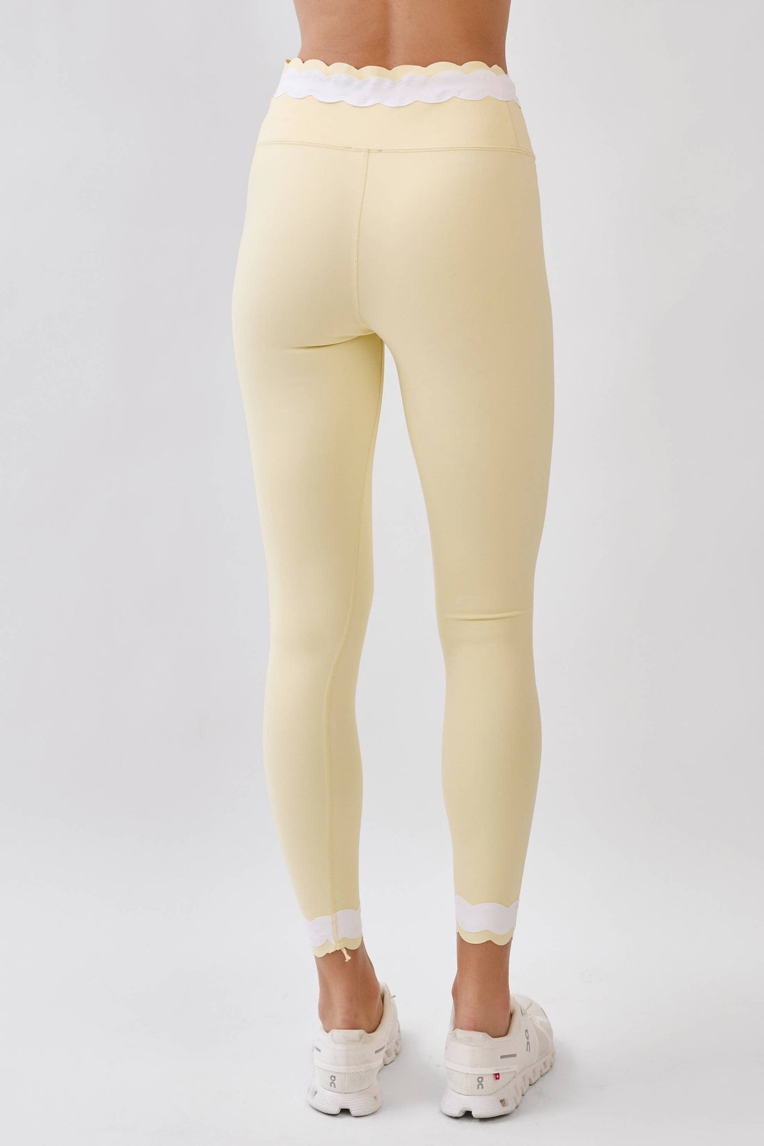 Scallop Trim High Waisted Active Leggings: BUTTER YELLOW