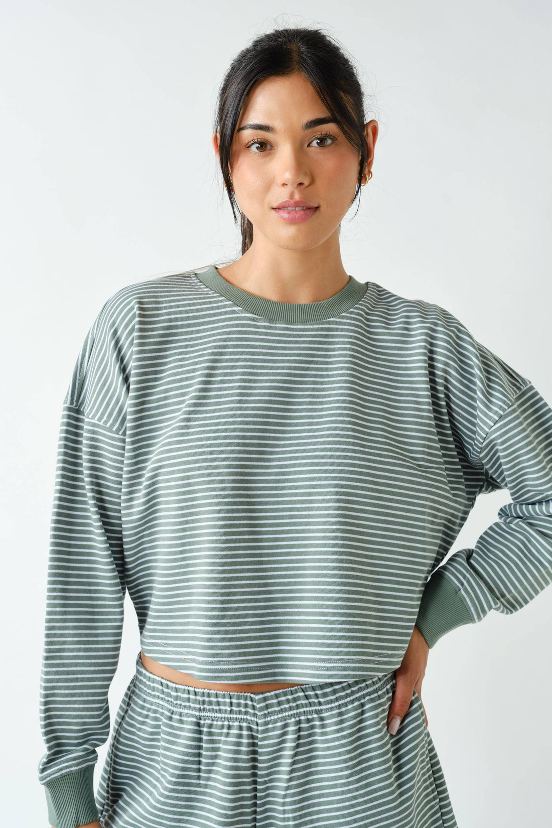 Boardwalk Stripe Crewneck Set: EUCALYPTUS/WHITE