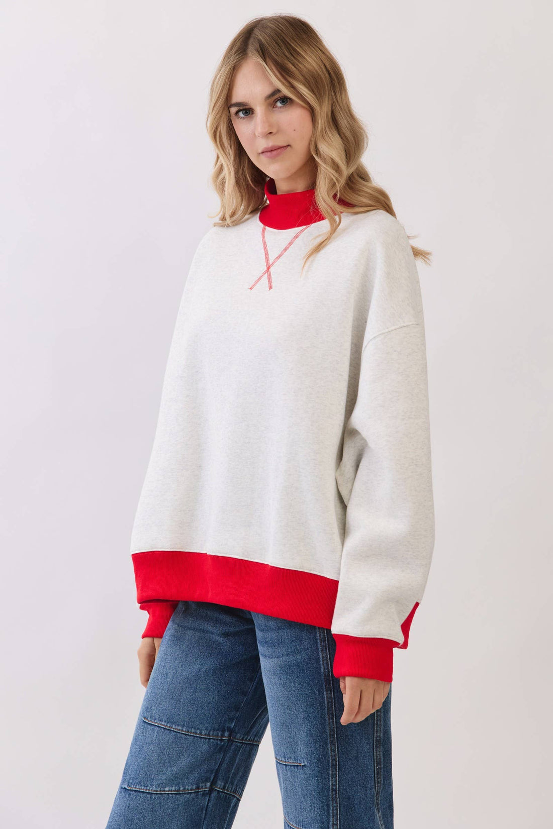 American Flag Patch Contrast Mock Neck Sweatshirt