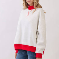 American Flag Patch Contrast Mock Neck Sweatshirt