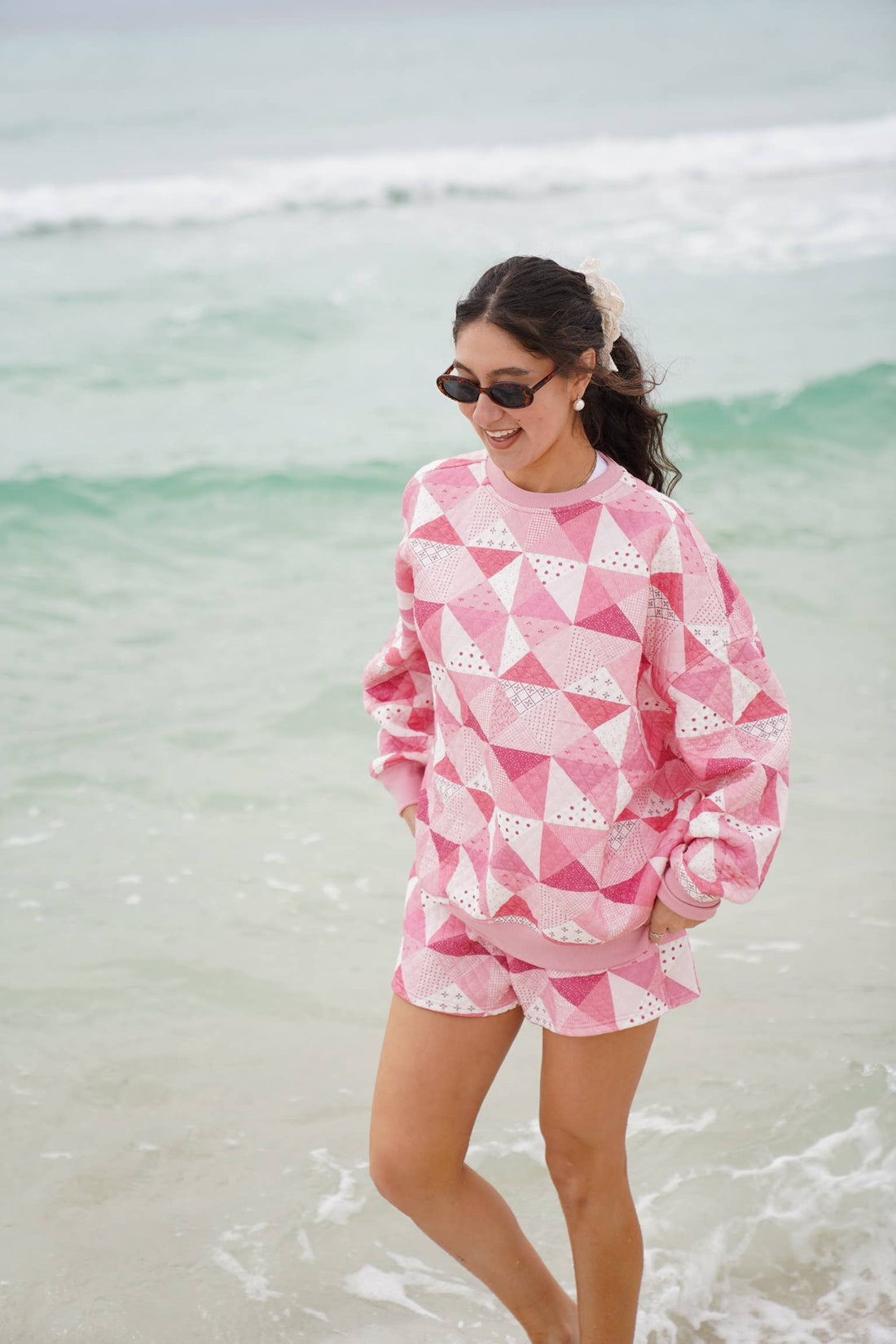 Gemma Quilted Patchwork Sweatshirt (shorts sold separately)