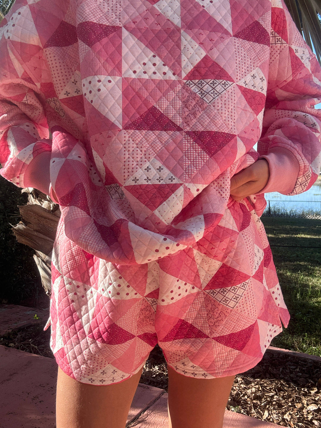 Gemma Patchwork Quilted Shorts (sweatshirt sold separately)