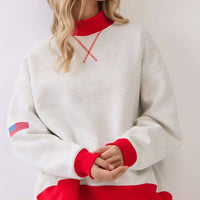 American Flag Patch Contrast Mock Neck Sweatshirt