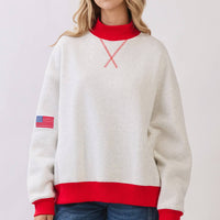 American Flag Patch Contrast Mock Neck Sweatshirt