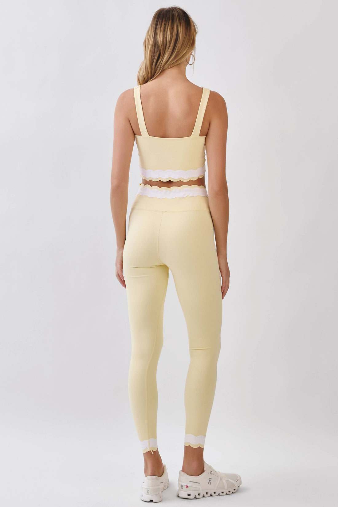 Scallop Trim High Waisted Active Leggings: BUTTER YELLOW
