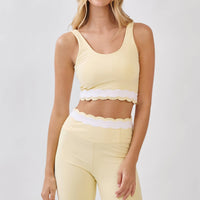 Scallop Trim Active Crop Top: BUTTER YELLOW
