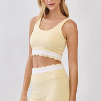 Scallop Trim Active Crop Top: BUTTER YELLOW
