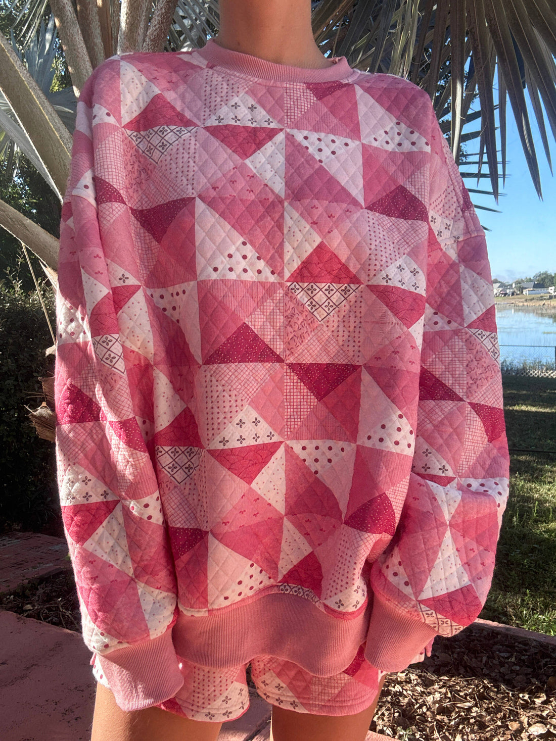 Gemma Quilted Patchwork Sweatshirt (shorts sold separately)