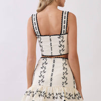 Floral Embroidered Contrast Trim Crop Top