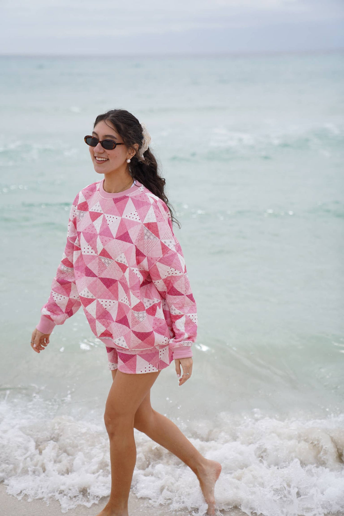 Gemma Quilted Patchwork Sweatshirt (shorts sold separately)