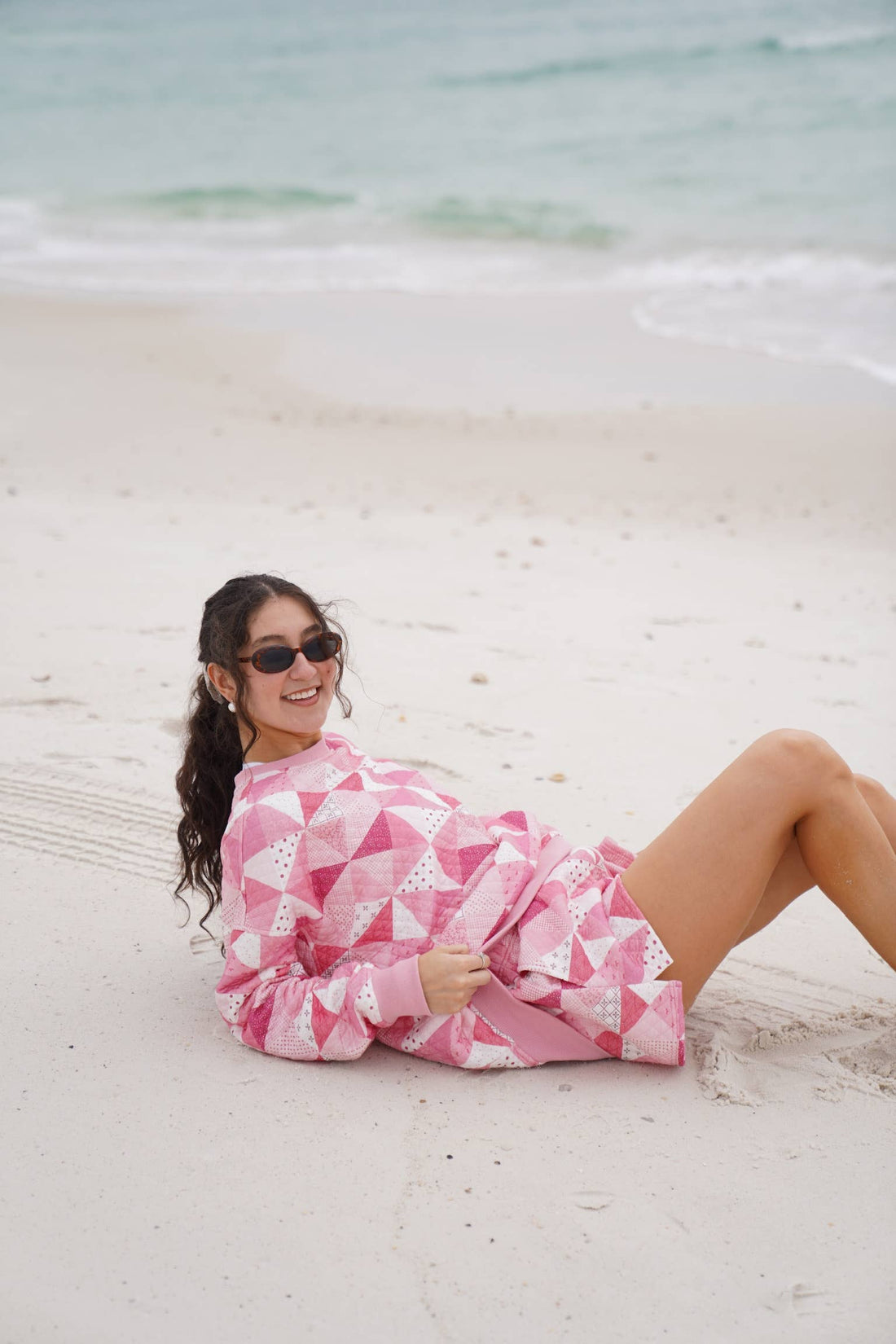 Gemma Quilted Patchwork Sweatshirt (shorts sold separately)