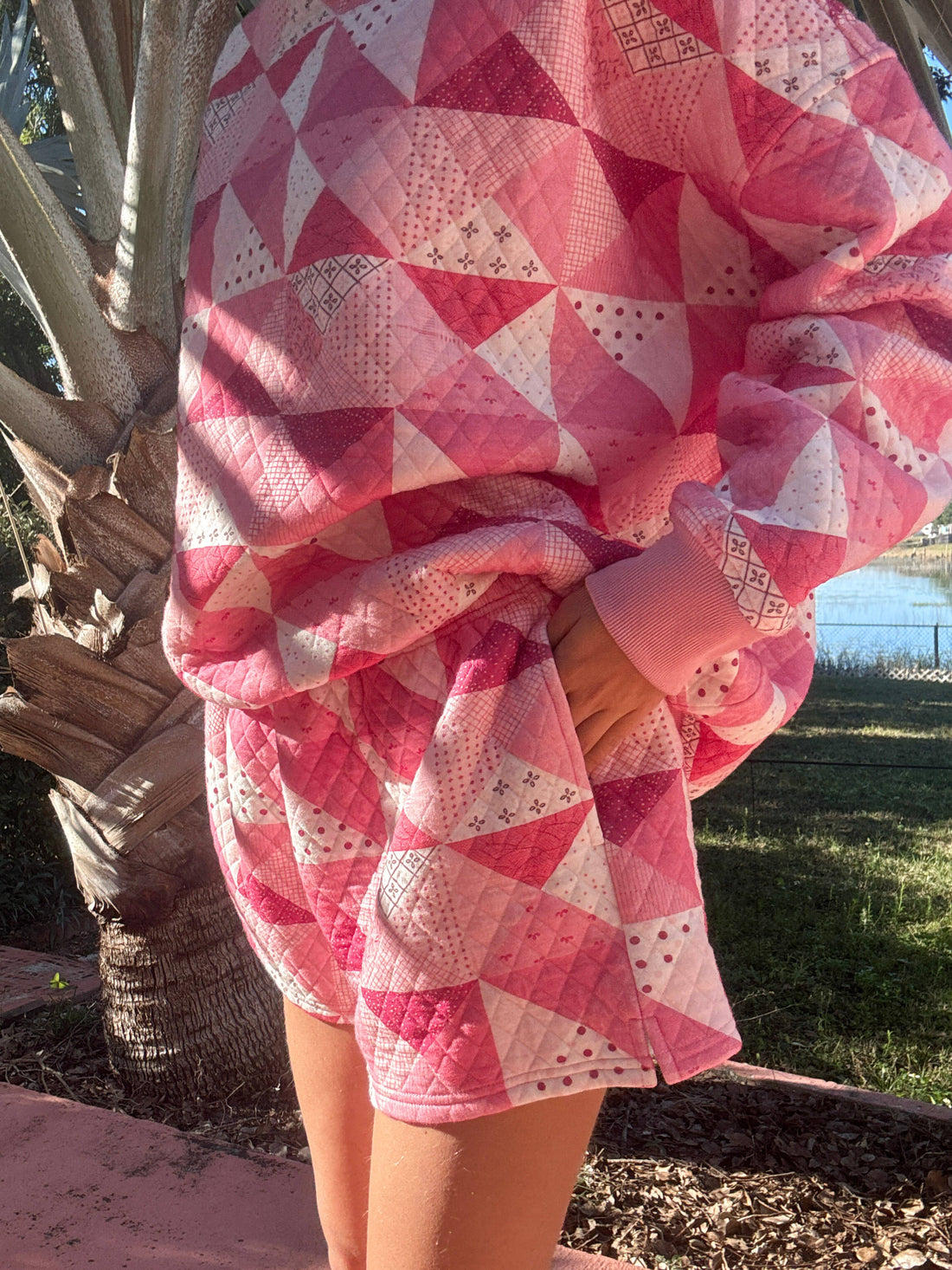 Gemma Patchwork Quilted Shorts (sweatshirt sold separately)