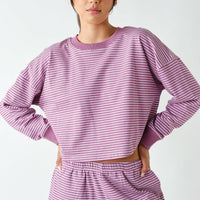 Boardwalk Stripe Crewneck Set: MULBERRY/WHITE